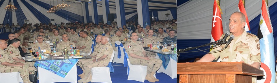وزير الدفاع يلتقى مقاتلى الجيش الثالث الميدانى وقوات شرق القناة لمكافحة الإرهاب ويشاركهم الإفطار 