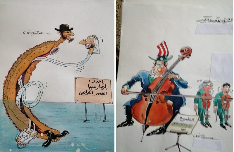 رسوم كاريكاتيرية للفنان سعد الدين شحاته تسخر من التطبيع الخليجي مع إسرائيل